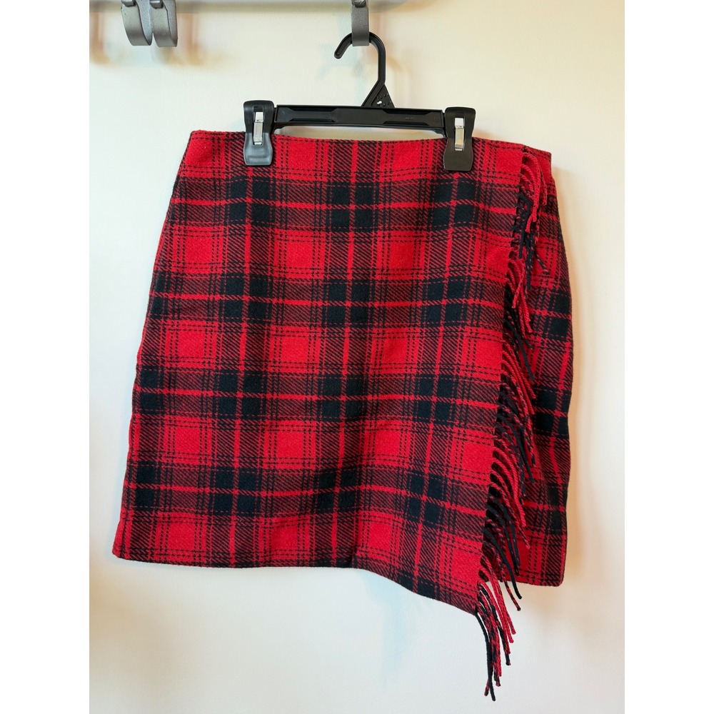 Loft Red Plaid Fringe Trim Wrap Skirt Tartan Mini Size 8 NWT 37555085